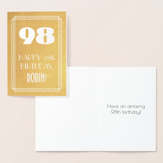 98e verjaardag ~ Art Deco stijl "98" & aangepaste Folie Kaarten (Display)
