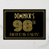 98e verjaardag — Art Deco Style "98" + Naam Folie Uitnodiging (Voorkant)