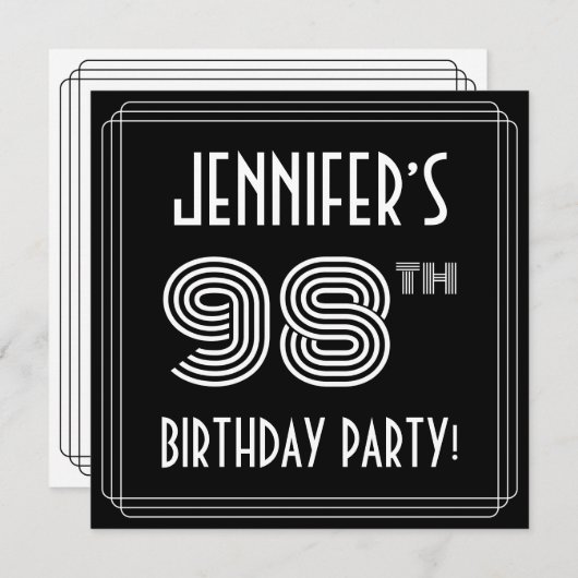 98e verjaardag: Art Deco Style met aangepaste naam Kaart (Voorkant / Achterkant)