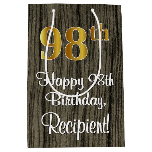 98e verjaardag: Elegant Faux Gold Kijk #, Faux Woo Medium Cadeauzakje (Voorkant)