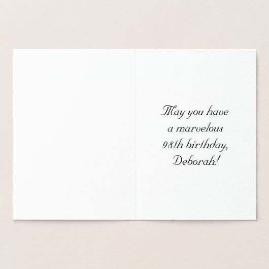 98e verjaardag: Elegant,  Manuscript; de Naam van  Folie Kaarten (Binnen)