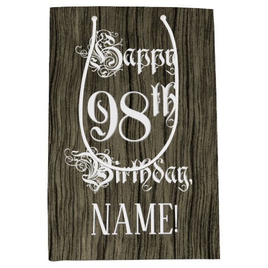 98e verjaardag: Fancy, Faux Wood Kijk + Aangepaste Medium Cadeauzakje (Voorkant)