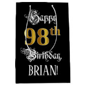 98e verjaardag ~ Fancy script; Faux Gold look; naa Medium Cadeauzakje (Voorkant)