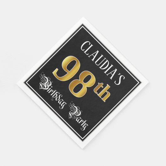 98e verjaardag — Fancy script, Faux Gold look Servet (Hoek)