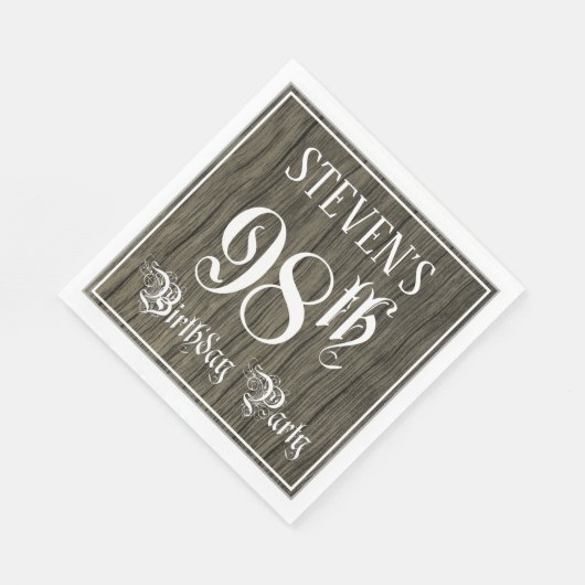 98e verjaardag — Fancy script, kijk op hout Servet (Hoek)