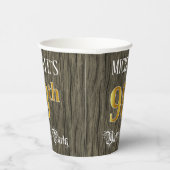 98e verjaardag — Faux Gold & Faux Wood Papieren Bekers (Rechts)