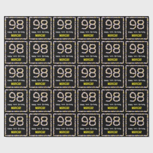 98e verjaardag: Floral Flowers Number, Custom Name Cadeaupapier (Zoom)