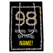 98e verjaardag: Floral Flowers Number, Custom Name Medium Cadeauzakje (Achterkant)