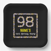 98e verjaardag: Floral Flowers Number, Custom Name Papieren Bordje (Voorkant)