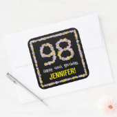 98e verjaardag: Floral Flowers Number, Custom Name Vierkante Sticker (Envelop)