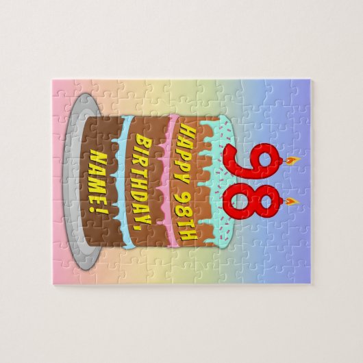98e verjaardag: Fun Cake and Candles + Custom Name Legpuzzel (Horizontaal)