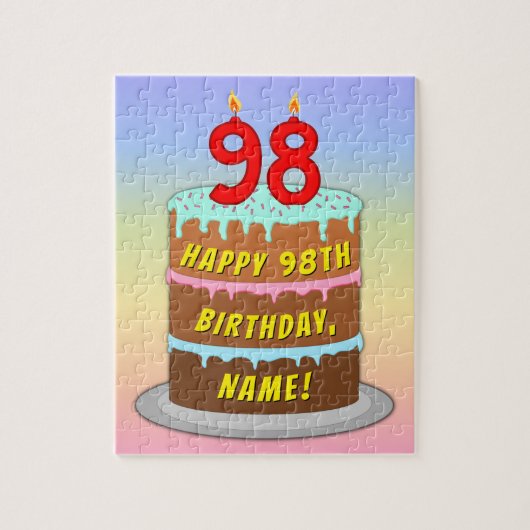 98e verjaardag: Fun Cake and Candles + Custom Name Legpuzzel (Verticaal)