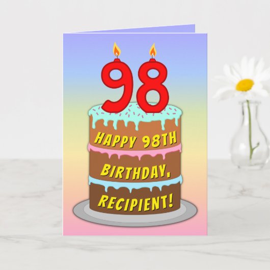 98e verjaardag — Fun Cake & Candles, w/ Eigen naam Kaart (Kleine Plant)