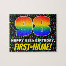98e verjaardag — Fun, Colorful Music Symbols & "98