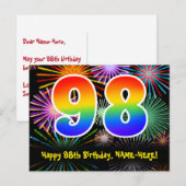 98e verjaardag - Fun Fireworks Pattern + Rainbow 9 Briefkaart (Voorkant / Achterkant)
