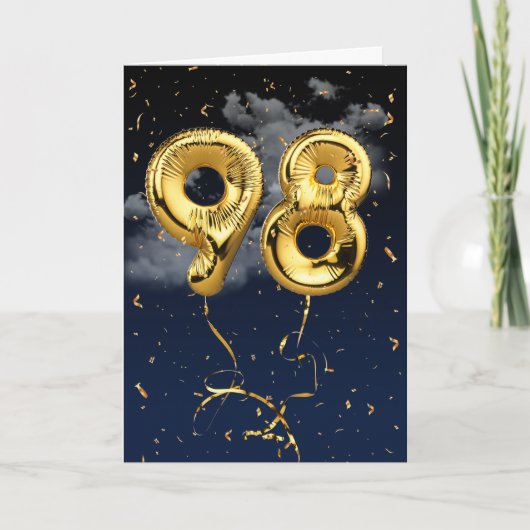 98e verjaardag Gold Mylar ballon en Confetti Card Kaart (Voorkant)
