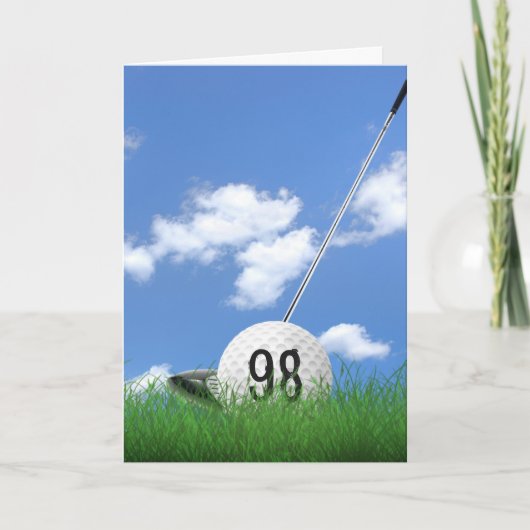98e verjaardag golfbal in gras kaart (Voorkant)