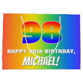 98e verjaardag: kleurrijk, vun regenboogpatroon # groot cadeauzakje (Achterkant)