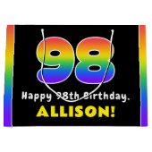 98e verjaardag: kleurrijke regenboog # 98, aangepa groot cadeauzakje (Voorkant)