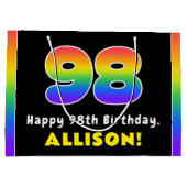 98e verjaardag: kleurrijke regenboog # 98, aangepa groot cadeauzakje (Achterkant)