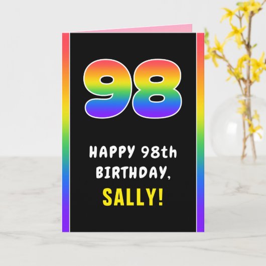 98e verjaardag: kleurrijke regenboog # 98, aangepa kaart (Gele Bloem)