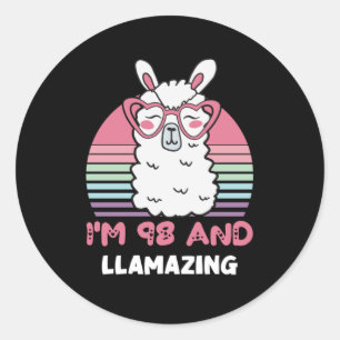 98e verjaardag Llamazing Llama 98 jaar oude dag Ronde Sticker
