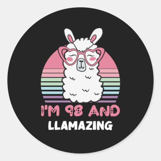 98e verjaardag Llamazing Llama 98 jaar oude dag Ronde Sticker (Voorkant)