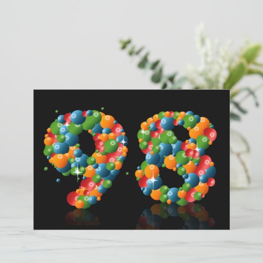 98e verjaardag, met bubbels en ballen kaart (Staand voorkant)