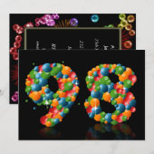 98e verjaardag, met bubbels en ballen kaart (Voorkant / Achterkant)