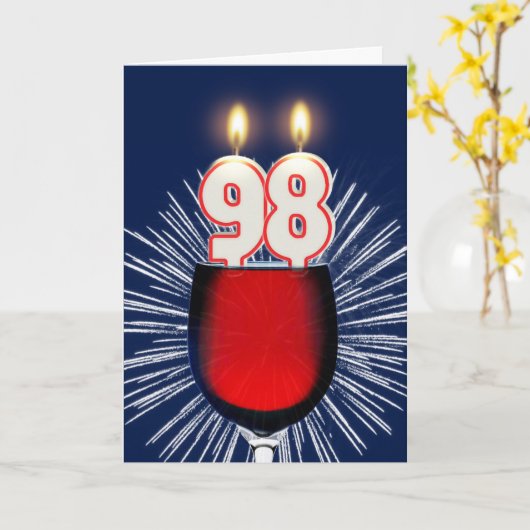 98e verjaardag met wijn en kaarsen kaart (Gele Bloem)