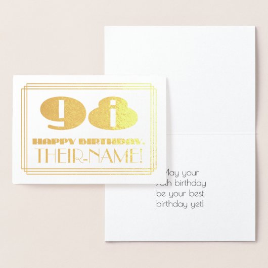 98e verjaardag; naam + Art Deco Geïnspireerd als " Folie Kaarten (Display)