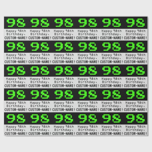 98e verjaardag - Nerdy / Geeky Style "98" en naam Cadeaupapier (Vlak)