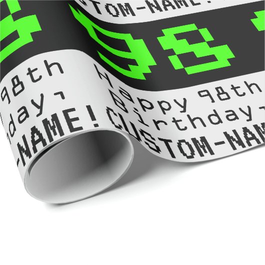 98e verjaardag - Nerdy / Geeky Style "98" en naam Cadeaupapier (Rol Hoek)