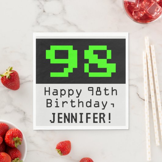 98e verjaardag - Nerdy / Geeky Style "98" & naam Servet (Insitu)