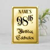 98e verjaardag Partij — Legant Manuscript + de Naa Folie Uitnodiging (Staand Voorkant)