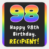 98e verjaardag: Regenboogspectrum # 98, Aangepaste Vierkante Sticker (Voorkant)