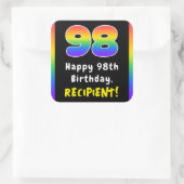 98e verjaardag: Regenboogspectrum # 98, Aangepaste Vierkante Sticker (Tas)