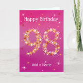 98e verjaardag - Star-nummer - roze/Paars - leefti Kaart (Voorkant)