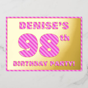 98e verjaardag van de geboorte — Vet, vun, roze ba Folie Uitnodiging