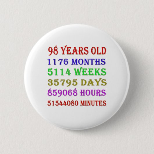 98e verjaardag van de mijlpalen ronde button 5,7 cm (Voorkant)