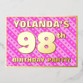 98e verjaardag van de Vogelroze harten en strips Folie Uitnodiging (Voorkant)