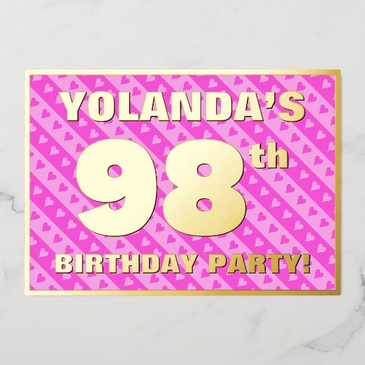 98e verjaardag van de Vogelroze harten en strips Folie Uitnodiging (Voorkant)