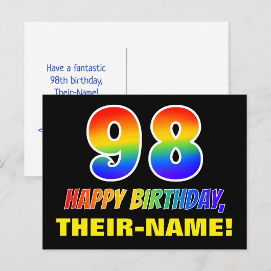 98e verjaardag: Vet, Vun, Eenvoudig, Regenboog 98 Briefkaart (Voorkant / Achterkant)