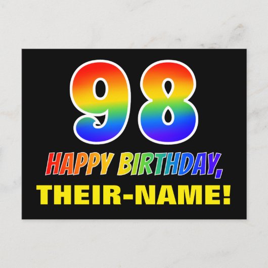 98e verjaardag: Vet, Vun, Eenvoudig, Regenboog 98 Briefkaart (Voorkant)