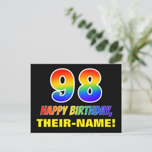 98e verjaardag: Vet, Vun, Eenvoudig, Regenboog 98 Briefkaart (Staand voorkant)