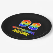 98e verjaardag: Vet, Vun, Eenvoudig, Regenboog 98 Papieren Bordje (Gekanteld)