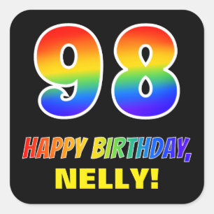 98e verjaardag: Vet, Vun, Eenvoudig, Regenboog 98 Vierkante Sticker