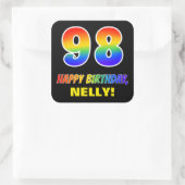 98e verjaardag: Vet, Vun, Eenvoudig, Regenboog 98 Vierkante Sticker (Tas)