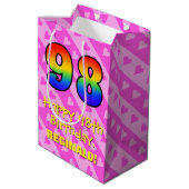 98e verjaardag: vuurroze kunststaven; regenboog 98 medium cadeauzakje (Achterkant Gekanteld)