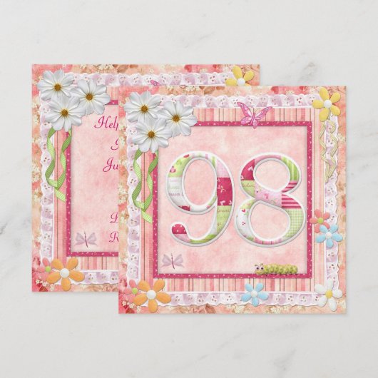 98e verjaardagsfeestje scrapbooking stijl kaart (Voorkant / Achterkant)